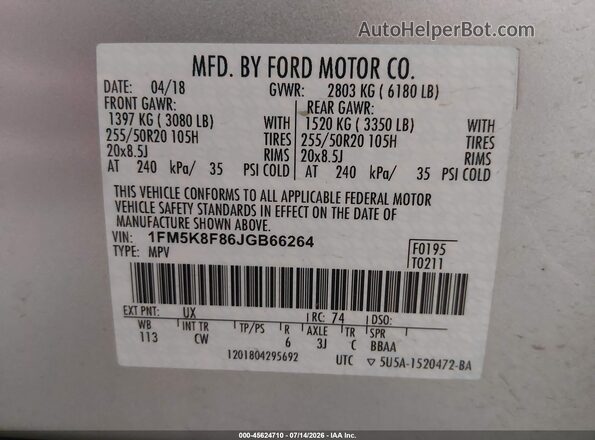 1FM5K8F86JGB66264 2018 FORD EXPLORER Silver Vista del compartimento del motor