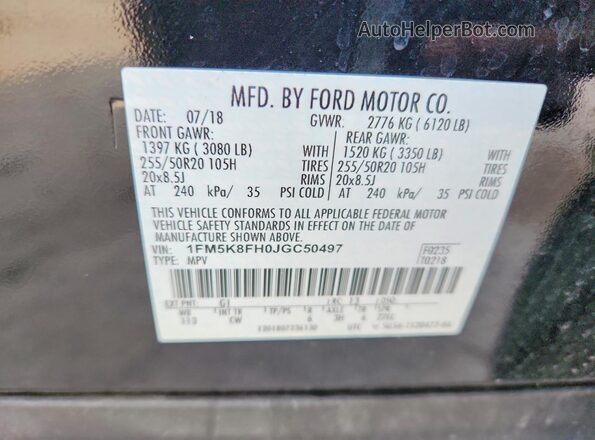 1FM5K8FH0JGC50497 2018 FORD EXPLORER Black VIN კოდის სტიკერის ხედი