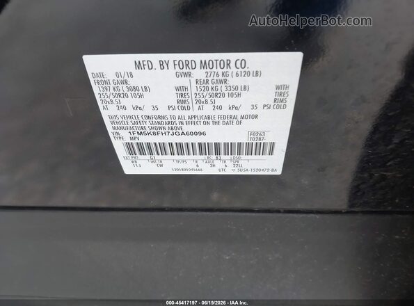 1FM5K8FH7JGA60096 2018 FORD EXPLORER Black Շարժիչի բաժամունքի տեսք
