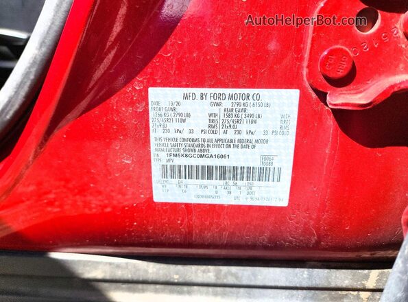 1FM5K8GC0MGA16061 2021 FORD EXPLORER Red Вид наклейки з VIN-кодом