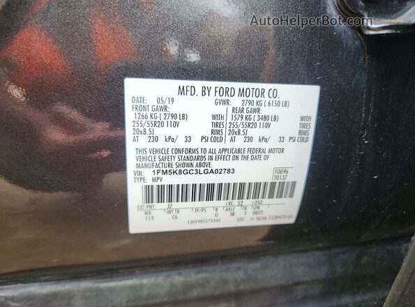 1FM5K8GC3LGA02783 2020 FORD EXPLORER Серый Панорамный вид салона 360°