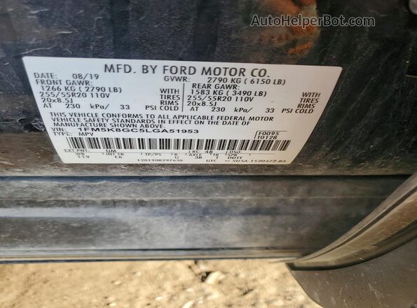 1FM5K8GC5LGA51953 2020 FORD EXPLORER Black VIN sticker view