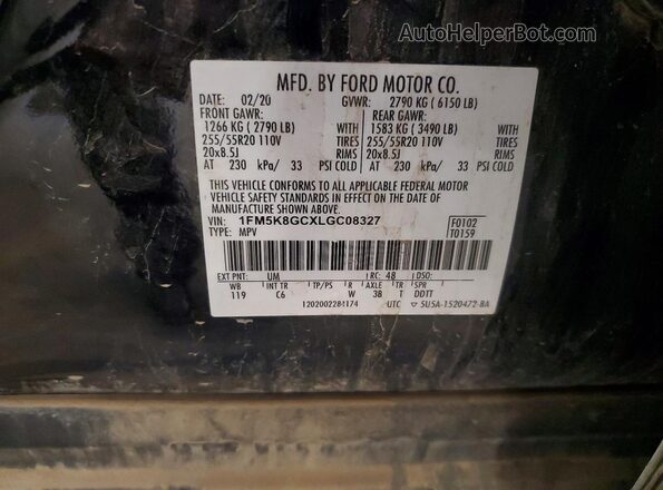 1FM5K8GCXLGC08327 2020 FORD EXPLORER Black Widok naklejki z numerem VIN