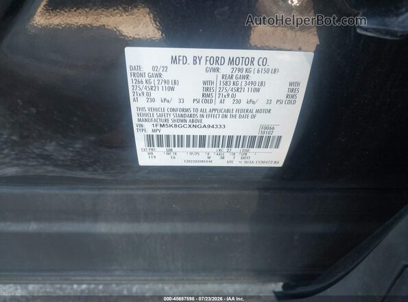 1FM5K8GCXNGA94333 2022 FORD EXPLORER Black Vista del compartimento del motor