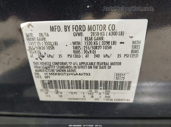 1FM5K8GT2HGA45793 2017 FORD EXPLORER Black Engine compartment view