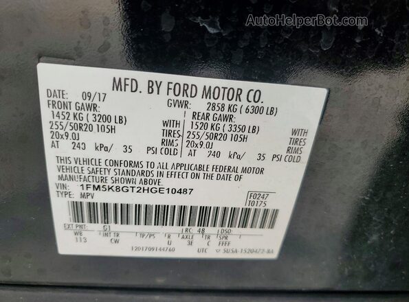 1FM5K8GT2HGE10487 2017 FORD EXPLORER Black VIN sticker view