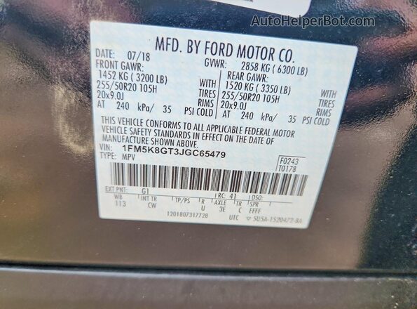 1FM5K8GT3JGC65479 2018 FORD EXPLORER Black Widok komory silnika