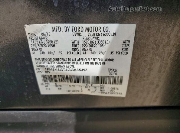 1FM5K8GT4GGA35393 2016 FORD EXPLORER Charcoal VIN sticker view
