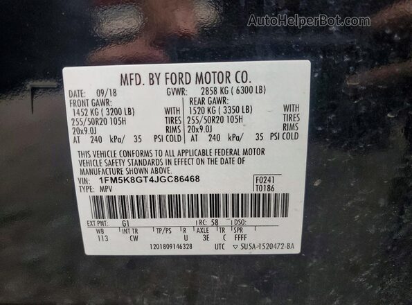 1FM5K8GT4JGC86468 2018 FORD EXPLORER Black Панорамний вид салону 360°