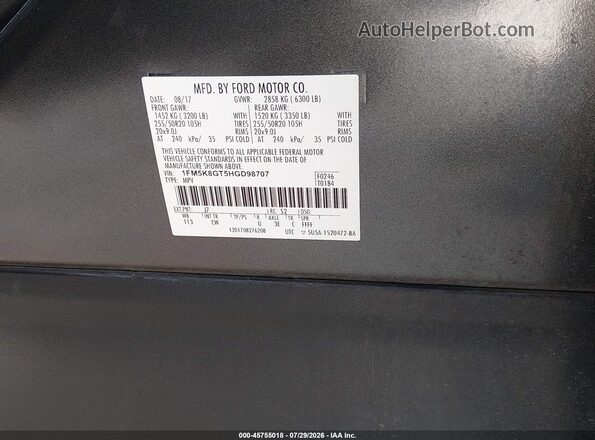 1FM5K8GT5HGD98707 2017 FORD EXPLORER Gray ძრავის განყოფილების ხედი