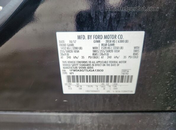 1FM5K8GT5JGA13930 2018 FORD EXPLORER Black Widok naklejki z numerem VIN