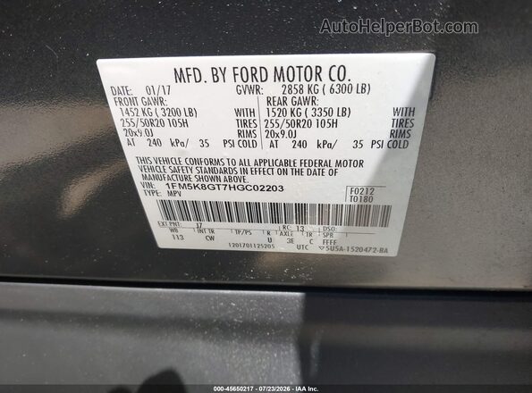 1FM5K8GT7HGC02203 2017 FORD EXPLORER Gray Շարժիչի բաժամունքի տեսք