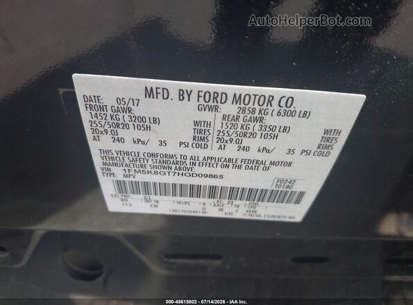 1FM5K8GT7HGD09865 2017 FORD EXPLORER Black Widok komory silnika