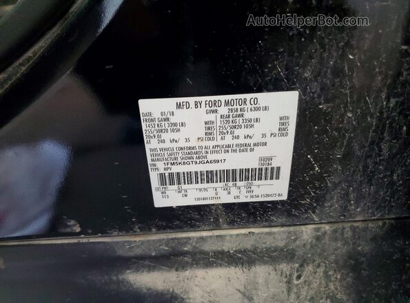 1FM5K8GT9JGA65917 2018 FORD EXPLORER Black Вид наклейки з VIN-кодом