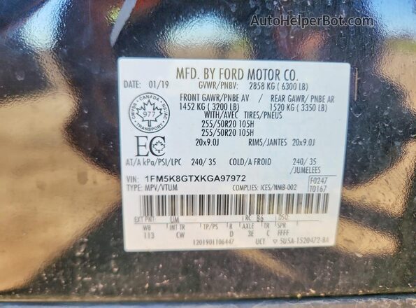 1FM5K8GTXKGA97972 2019 FORD EXPLORER Black VIN sticker view