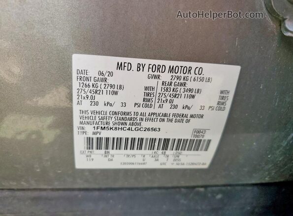 1FM5K8HC4LGC26563 2020 FORD EXPLORER Green VIN sticker view
