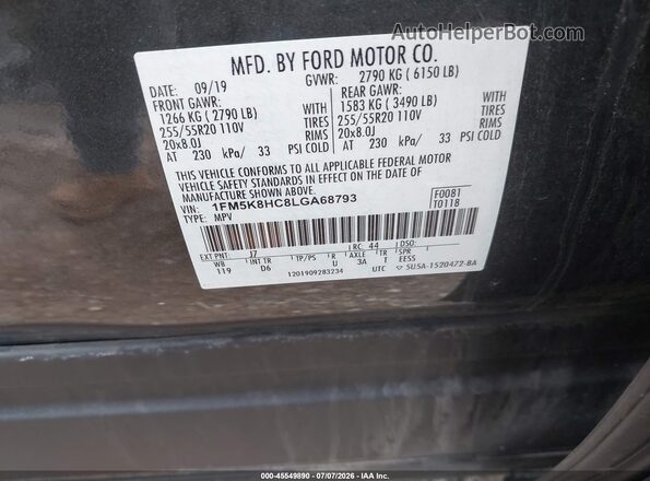 1FM5K8HC8LGA68793 2020 FORD EXPLORER Gray Vista del compartimento del motor