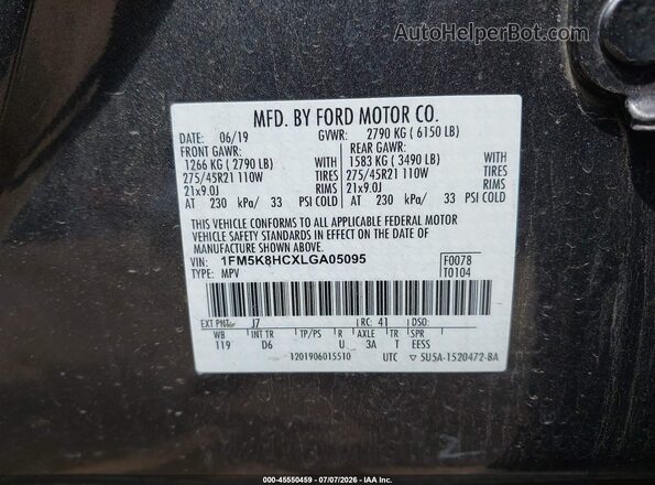 1FM5K8HCXLGA05095 2020 FORD EXPLORER Gray Вид підкапотного простору