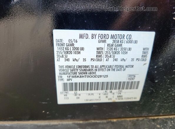 1FM5K8HT0GGD28125 2016 FORD EXPLORER Black VIN კოდის სტიკერის ხედი