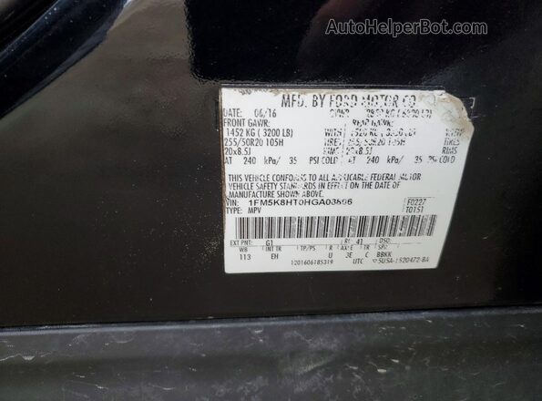1FM5K8HT0HGA08806 2017 FORD EXPLORER Black Widok naklejki z numerem VIN