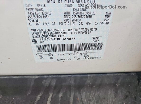 1FM5K8HT0HGA78547 2017 FORD EXPLORER White Widok komory silnika