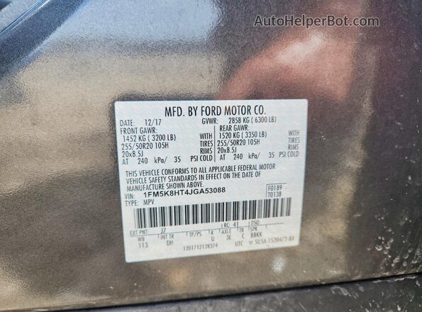 1FM5K8HT4JGA53088 2018 FORD EXPLORER Black Widok naklejki z numerem VIN