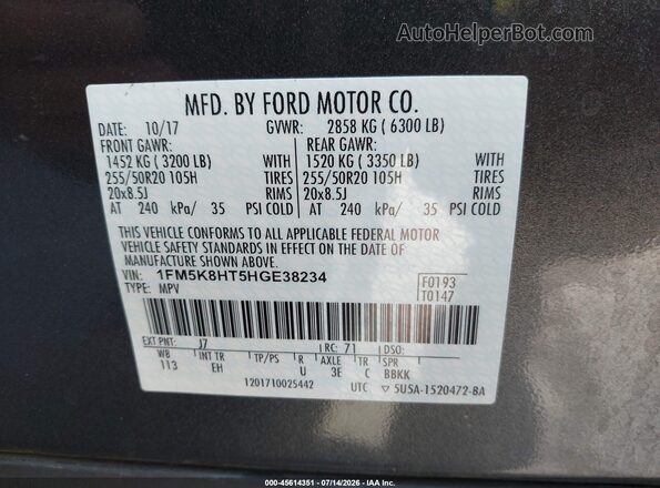 1FM5K8HT5HGE38234 2017 FORD EXPLORER Black Widok komory silnika
