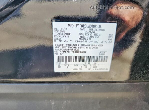 1FM5K8HTXJGC04807 2018 FORD EXPLORER Black VIN կոդի պիտակի տեսք