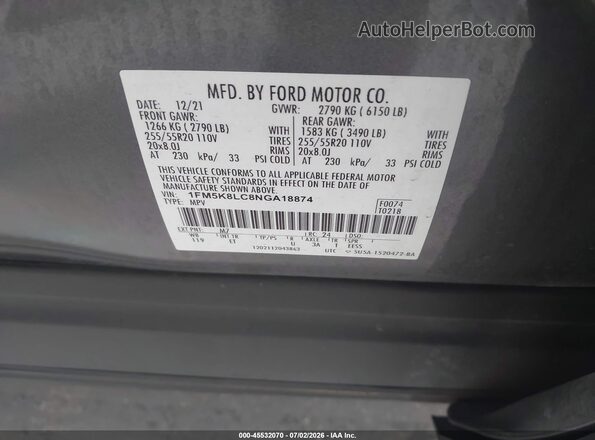 1FM5K8LC8NGA18874 2022 FORD EXPLORER Gray Engine compartment view