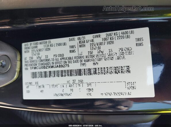 1FMCU0BZXMUA89275 2021 FORD ESCAPE Black Vista del compartimento del motor