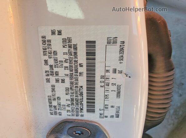 1FMCU0F63LUB67734 2020 FORD ESCAPE White VIN კოდის სტიკერის ხედი