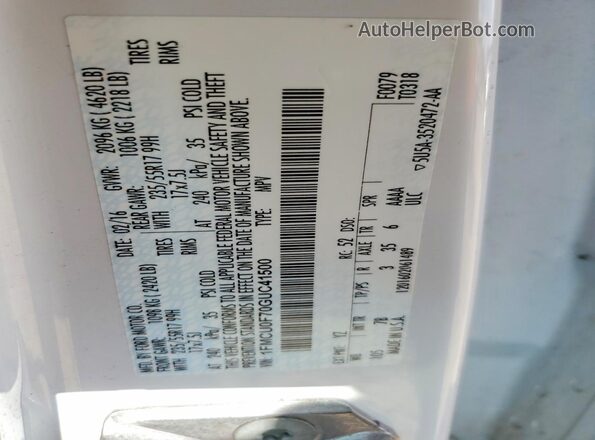 1FMCU0F70GUC41500 2016 FORD ESCAPE White Widok wnętrza 360 stopni