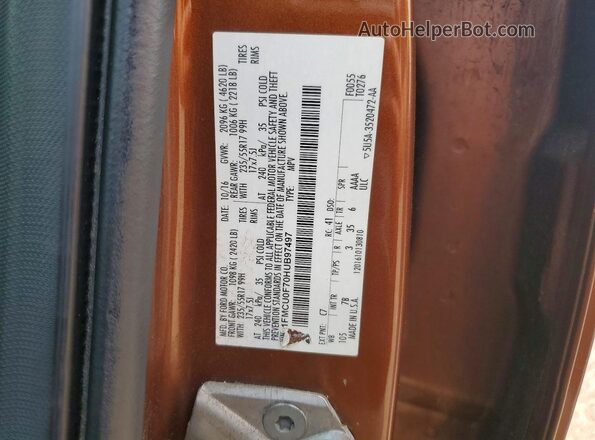 1FMCU0F70HUB97497 2017 FORD ESCAPE Orange Engine compartment view