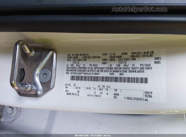 1FMCU0F70HUC31597 2017 FORD ESCAPE White Engine compartment view