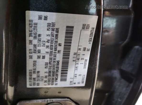 1FMCU0F70KUB18045 2019 FORD ESCAPE Gray Widok naklejki z numerem VIN