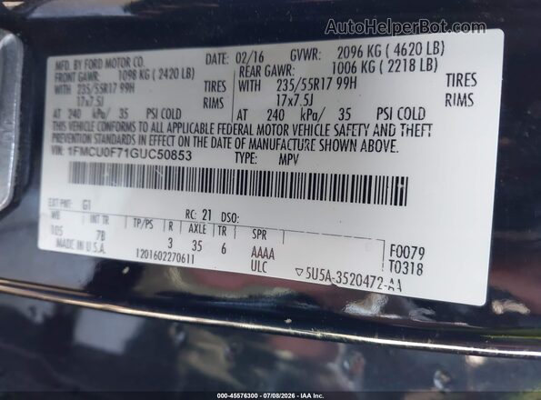 1FMCU0F71GUC50853 2016 FORD ESCAPE Черный Вид подкапотного пространства