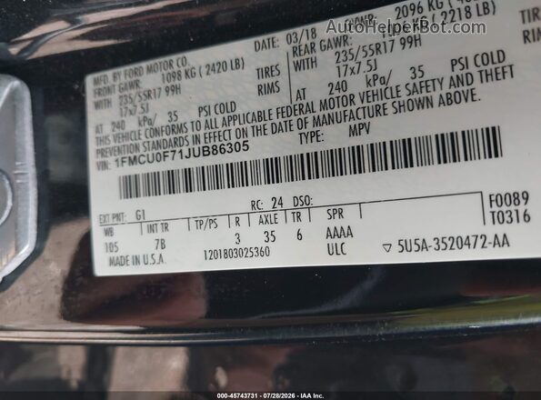 1FMCU0F71JUB86305 2018 FORD ESCAPE Black Շարժիչի բաժամունքի տեսք