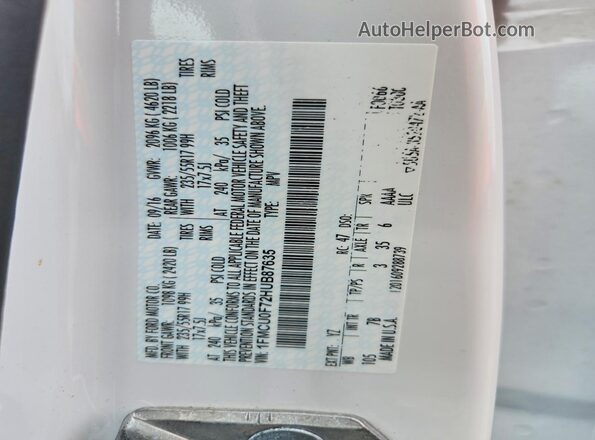 1FMCU0F72HUB87635 2017 FORD ESCAPE White Vista interior de 360 grados