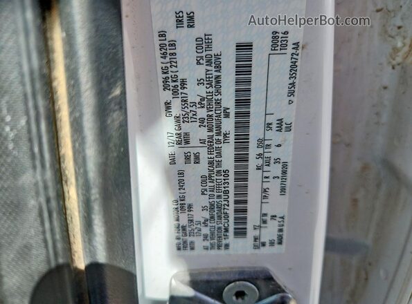 1FMCU0F72JUB13105 2018 FORD ESCAPE White VIN კოდის სტიკერის ხედი