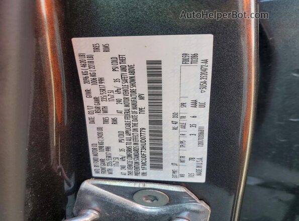 1FMCU0F73HUD07779 2017 FORD ESCAPE Gray Vista de la etiqueta del VIN