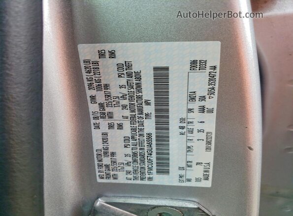 1FMCU0F74GUA65566 2016 FORD ESCAPE Silver VIN კოდის სტიკერის ხედი