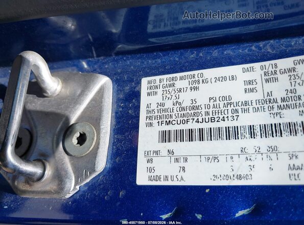 1FMCU0F74JUB24137 2018 FORD ESCAPE Blue Вид підкапотного простору