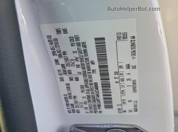 1FMCU0F74KUC46868 2019 FORD ESCAPE White VIN կոդի պիտակի տեսք