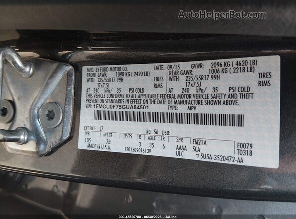1FMCU0F75GUA84501 2016 FORD ESCAPE Серебряный Вид подкапотного пространства