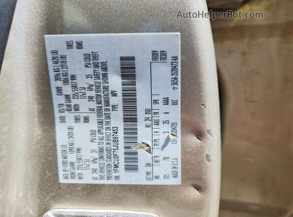 1FMCU0F75JUB97453 2018 FORD ESCAPE Gold VIN კოდის სტიკერის ხედი