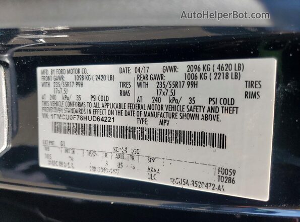 1FMCU0F76HUD64221 2017 FORD ESCAPE Black Vista de la etiqueta del VIN