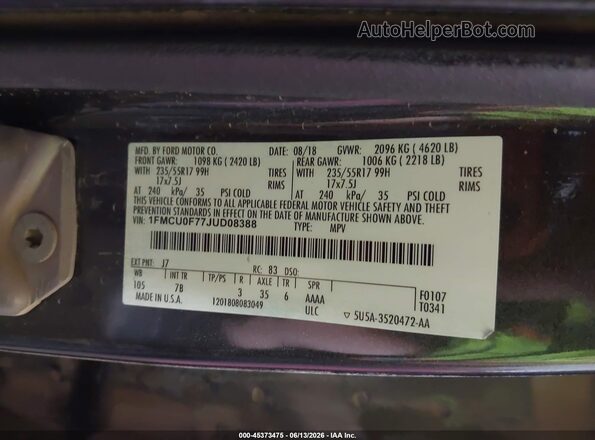 1FMCU0F77JUD08388 2018 FORD ESCAPE Gray Вид підкапотного простору