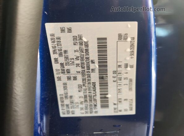 1FMCU0F78JUA89408 2018 FORD ESCAPE Blue Панорамний вид салону 360°