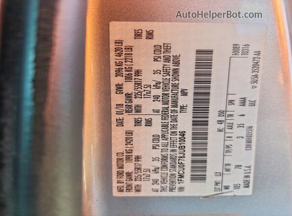 1FMCU0F78JUB10046 2018 FORD ESCAPE Silver Engine compartment view