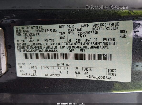 1FMCU0F79GUB30864 2016 FORD ESCAPE Серый Вид подкапотного пространства